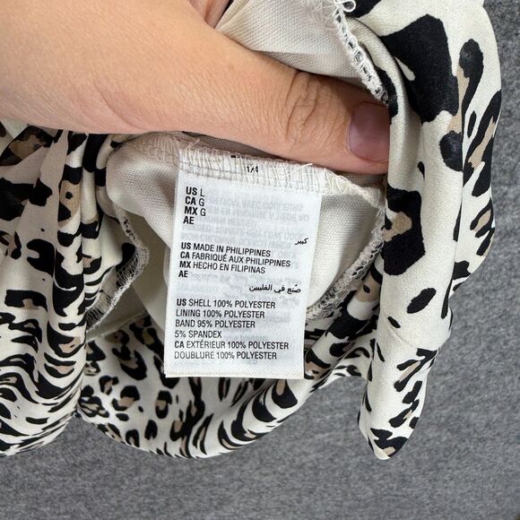 JM Collection Blouse Women L Large White Animal Print Short Sleeve Lined Casual - Picture 4 of 7